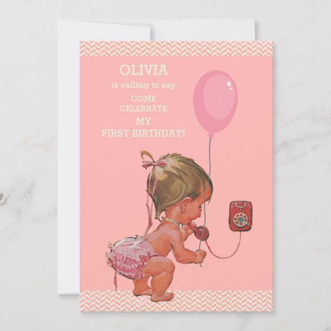 Invitación 1.ᵉʳ Cumpleaños Niña Chevrons de globo (Anverso)