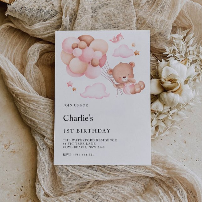 Invitación 1.ᵉʳ cumpleaños, Oso Teddy (1st Birthday, Teddy Bear Invitation)
