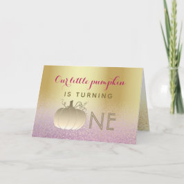 Invitación 1.ᵉʳ cumpleaños Purpurina de espuma rosa y calabaz