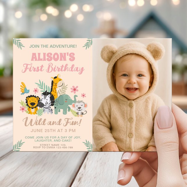 Invitación 1.ᵉʳ Cumpleaños Tema de la Selva Animal al estilo  (Subido por el creador)