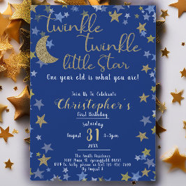 Invitación 1.ᵉʳ Cumpleaños Twinkle Pequeño Estrella Gold Boy