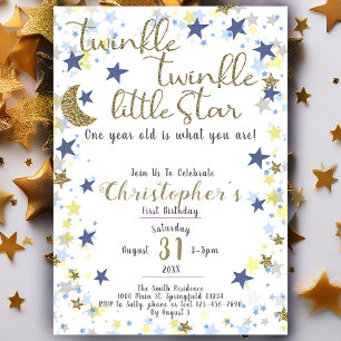 Invitación 1.ᵉʳ Cumpleaños Twinkle Pequeño Estrella Gold Boy
