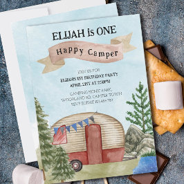 Invitación 1.ᵉʳ cumpleaños un campamento feliz de camper