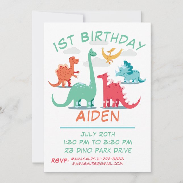 Invitación 1.ᵉʳ dinosaurio de cumpleaños (Anverso)