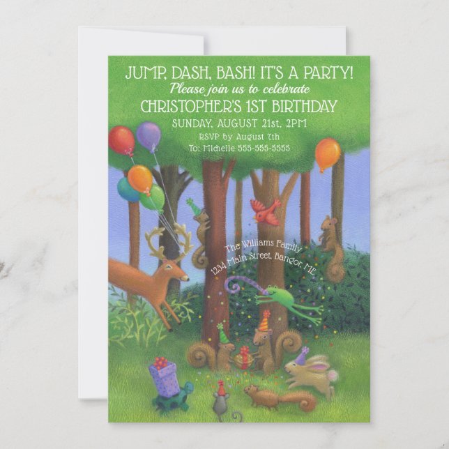 Invitación 1.ᵉʳ Fiesta de Animales de Woodland (Anverso)