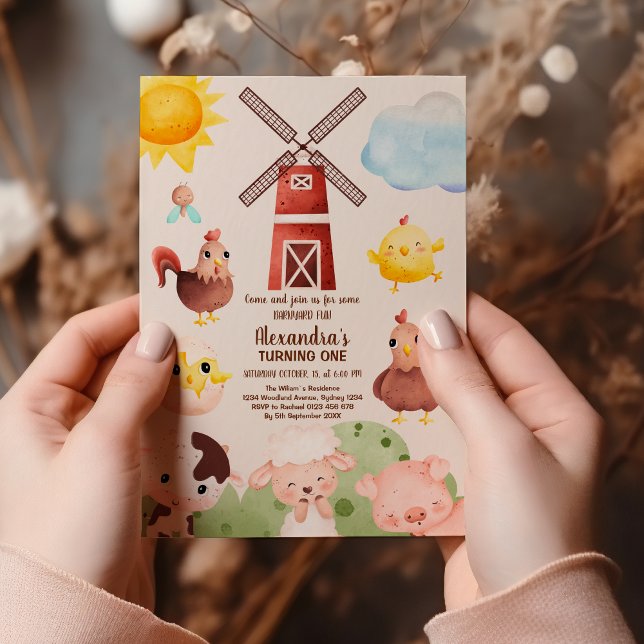 Invitación 1.ᵉʳ Fiesta de Barnyard Animales de granja de cump (Subido por el creador)
