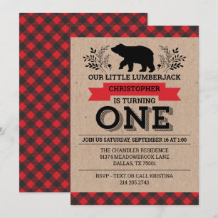 Invitación 1.ᵉʳ Fiesta de cumpleaños Buffalo Plaid Lumberjack