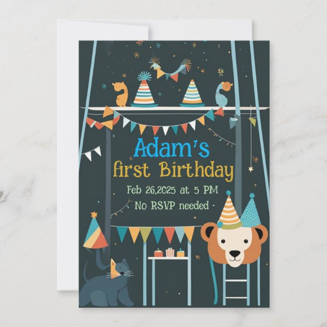 Invitación 1.ᵉʳ fiesta de cumpleaños celebración de animales  (Anverso)