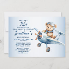 Invitación 1.ᵉʳ Fiesta de cumpleaños con piloto de oso azul l