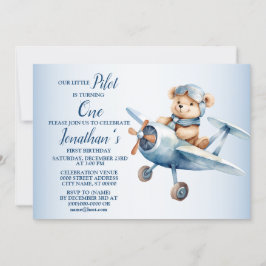 Invitación 1.ᵉʳ Fiesta de cumpleaños con piloto de oso azul l