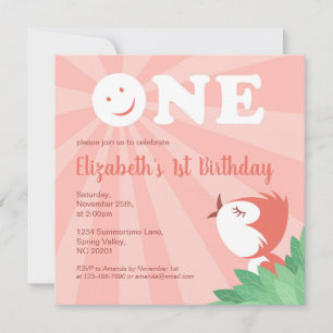 Invitación 1.ᵉʳ Fiesta de cumpleaños Cute Chick Bird Chica Su