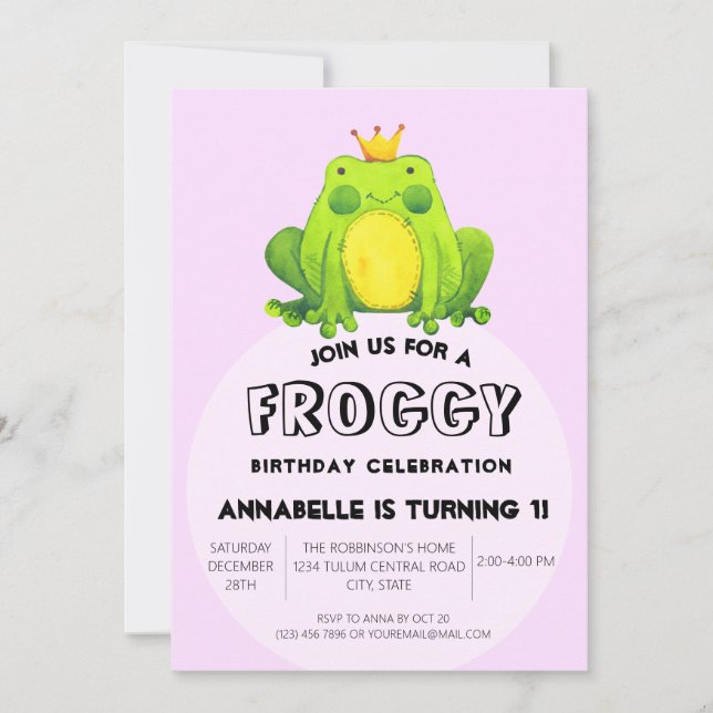 Invitación 1.ᵉʳ Fiesta de cumpleaños Froggy Prince (Anverso)