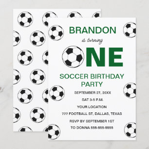 Invitación 1.ᵉʳ Fiesta de cumpleaños fútbol Green Boys Sports