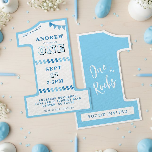 Invitación 1.ᵉʳ Fiesta de cumpleaños Niños Blue One (1st Birthday Party Boys Blue One Invitation
)