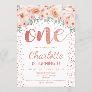 Invitación 1.ᵉʳ Fiesta de cumpleaños - Oro rosa blanco
