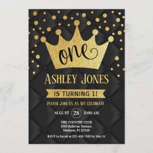 Invitación 1.ᵉʳ Fiesta de cumpleaños - Royal Black Gold