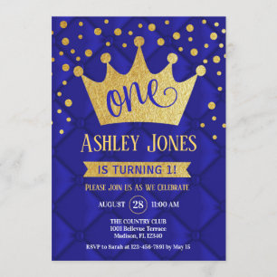 Invitación 1.ᵉʳ Fiesta de cumpleaños - Royal Blue Gold