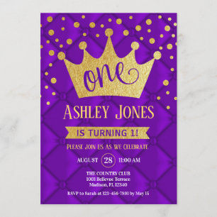 Invitación 1.ᵉʳ Fiesta de cumpleaños - Royal Purple Gold