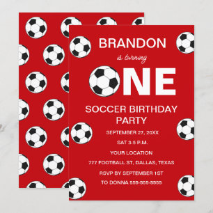 Invitación 1.ᵉʳ Fiesta de cumpleaños Soccer Red Boys Sports