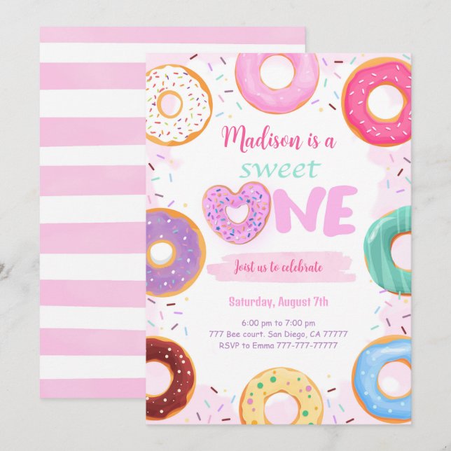 Invitación 1.ᵉʳ Fiesta de Donut de cumpleaños (Anverso / Reverso)
