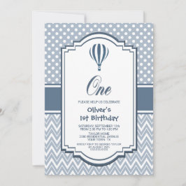 Invitación 1.ᵉʳ Fiesta de globo aerostático gris de cumpleaño