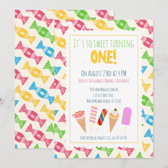 Invitación 1.ᵉʳ fiesta de helado de cumpleaños (Anverso / Reverso)