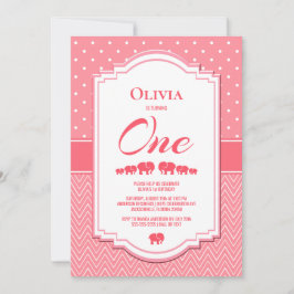 Invitación 1.ᵉʳ Fiesta de los Elefantes Rosa de Cumpleaños