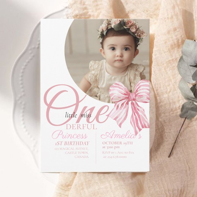 Invitación 1.ᵉʳ Fiesta del cumpleaños de Bow elegante (Subido por el creador)