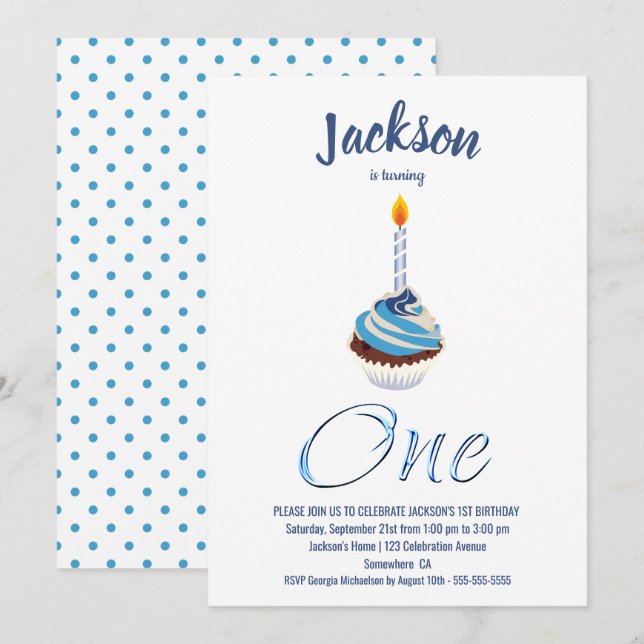 Invitación 1.ᵉʳ Fiesta del pastel azul de cumpleaños (Anverso / Reverso)