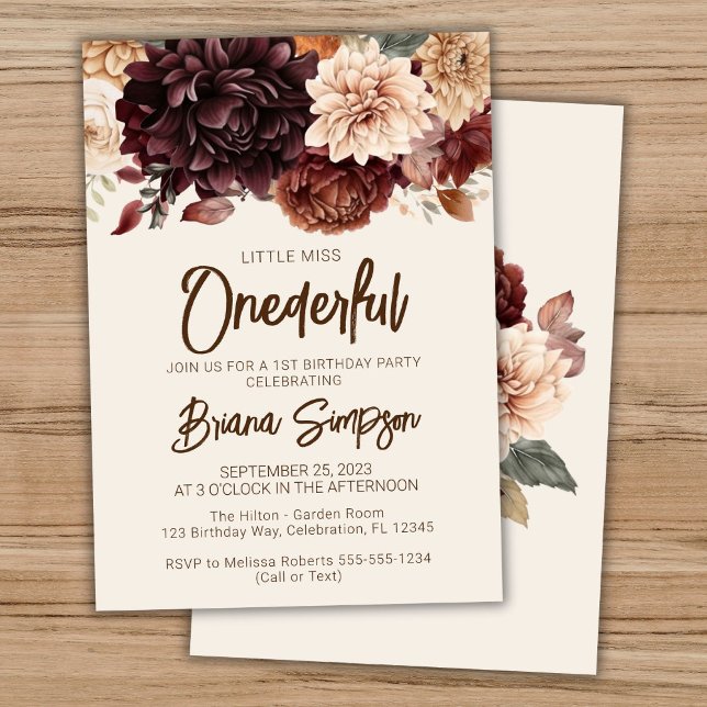 Invitación 1.ᵉʳ Fiesta Marrón Marfil Beige Floral (Subido por el creador)