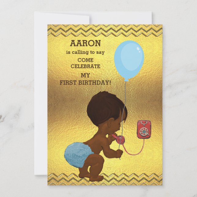 Invitación 1.ᵉʳ Nacimiento Etnico Globo De Oro Chevron (Anverso)