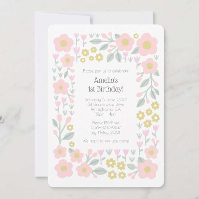Invitación 1.ᵉʳ Nacimiento Flores de Nieves y Patrón Oro y Ro (Anverso)