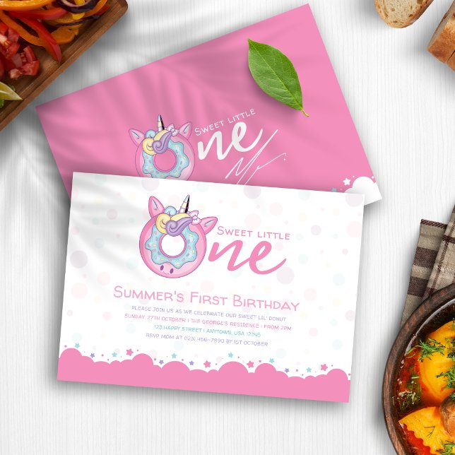 Invitación 1.ᵉʳ Nacimiento Niña Dulce Un Donut Rosa (Subido por el creador)