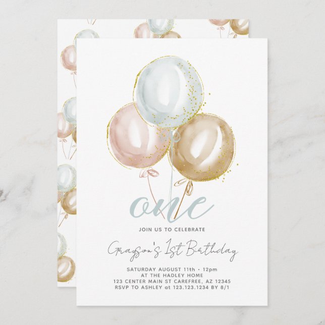 Invitación 1.ᵉʳ Nacimiento Un Globo (Anverso / Reverso)