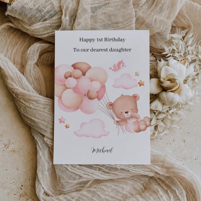 Invitación 1.ᵉʳ Oso Rosa Teddy de Cumpleaños (1st Birthday Pink Teddy Bear Invitation)
