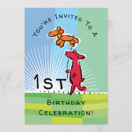 Invitación 1.ᵉʳ Perro rojo de cumpleaños con Fiesta de globo