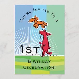 Invitación 1.ᵉʳ Perro rojo de cumpleaños con Fiesta de globo 