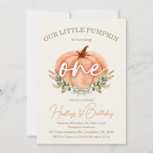 Invitación 1.ᵉʳ primer cumpleaños Caída de calabaza pequeña /