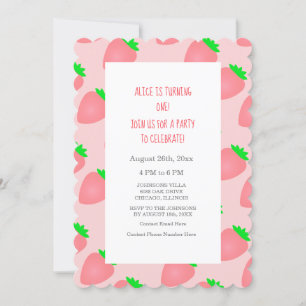 Invitación 1.ᵉʳ primer cumpleaños de verano Fresa niña