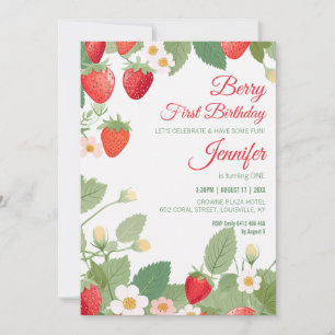 Invitación 1.ᵉʳ Primer cumpleaños del tema de fresa Berry
