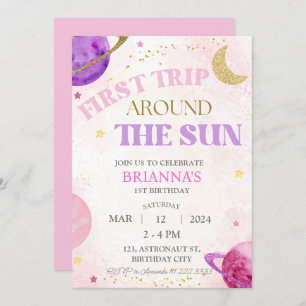 Invitación 1.ᵉʳ primer viaje alrededor del cumpleaños rosado 