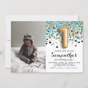 Invitación 1.ᵉʳ retrato de Confetti de Cumpleaños