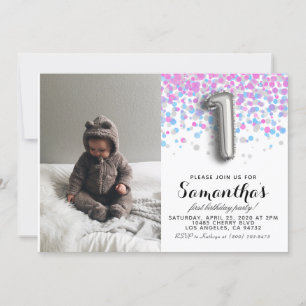 Invitación 1.ᵉʳ retrato de Confetti de Cumpleaños