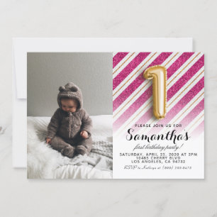 Invitación 1.ᵉʳ retrato Purpurina de cumpleaños