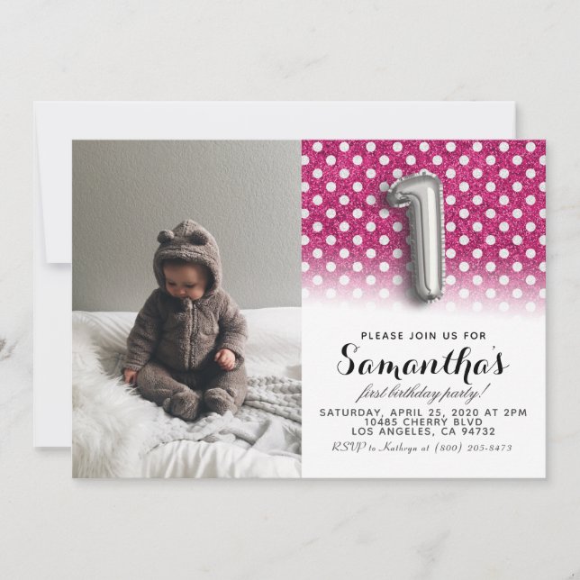 Invitación 1.ᵉʳ retrato Purpurina de cumpleaños (Anverso)