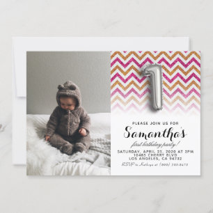 Invitación 1.ᵉʳ retrato Purpurina de cumpleaños