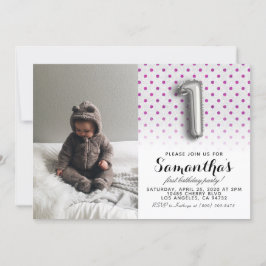 Invitación 1.ᵉʳ retrato Purpurina de cumpleaños