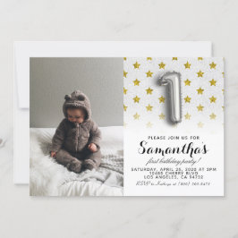 Invitación 1.ᵉʳ retrato Purpurina de cumpleaños