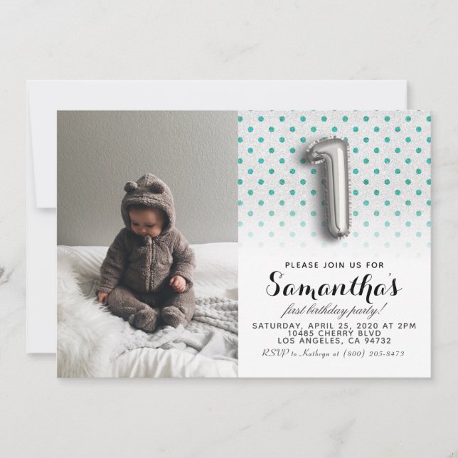 Invitación 1.ᵉʳ retrato Purpurina de cumpleaños (Anverso)