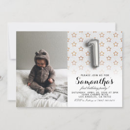 Invitación 1.ᵉʳ retrato Purpurina de cumpleaños